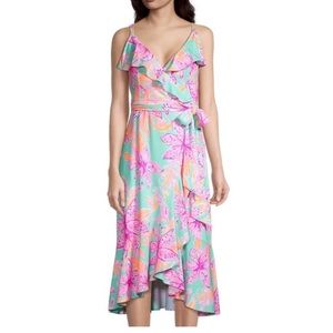 Worn once - Lilly Pulitzer Sz M Fontaine Wrap Dress - Surf Blue Bonita Blooms